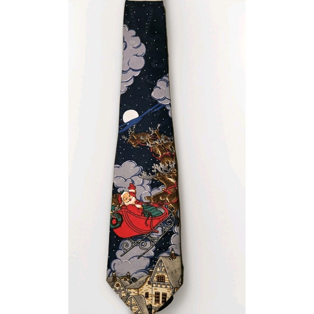 Hallmark Yule Tie Greetings Christmas Santa Sleigh Reindeer Holiday Necktie